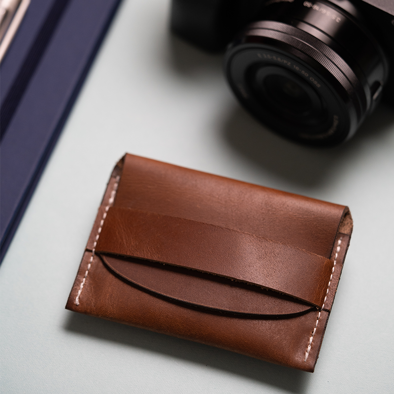Mocha Brown Leather Business Card Holder with Flap