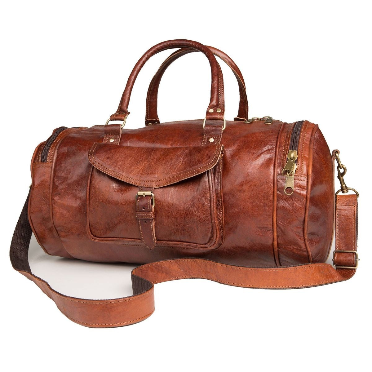 Round Leather Duffle Bag