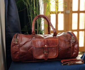 Round Leather Duffle Bag
